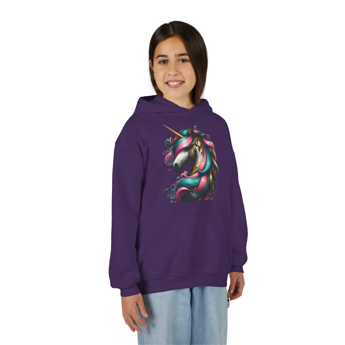 B.M.D Whimsical Unicorn Youth Hoodie, Adorable Kids Sweatshirt, Perfect for Birthdays, Gift for Unicorn Lovers, Cozy Pullover