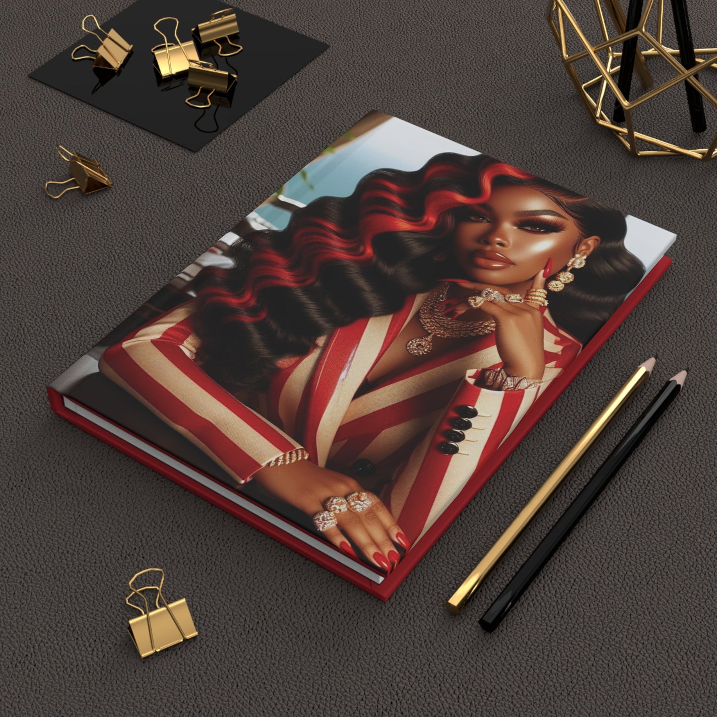 B.M.D Chic Diva Hardcover Journal - Stylish Writing Notebook, Perfect Gift for Women, Fashionistas, and Creatives, Red and Black Design