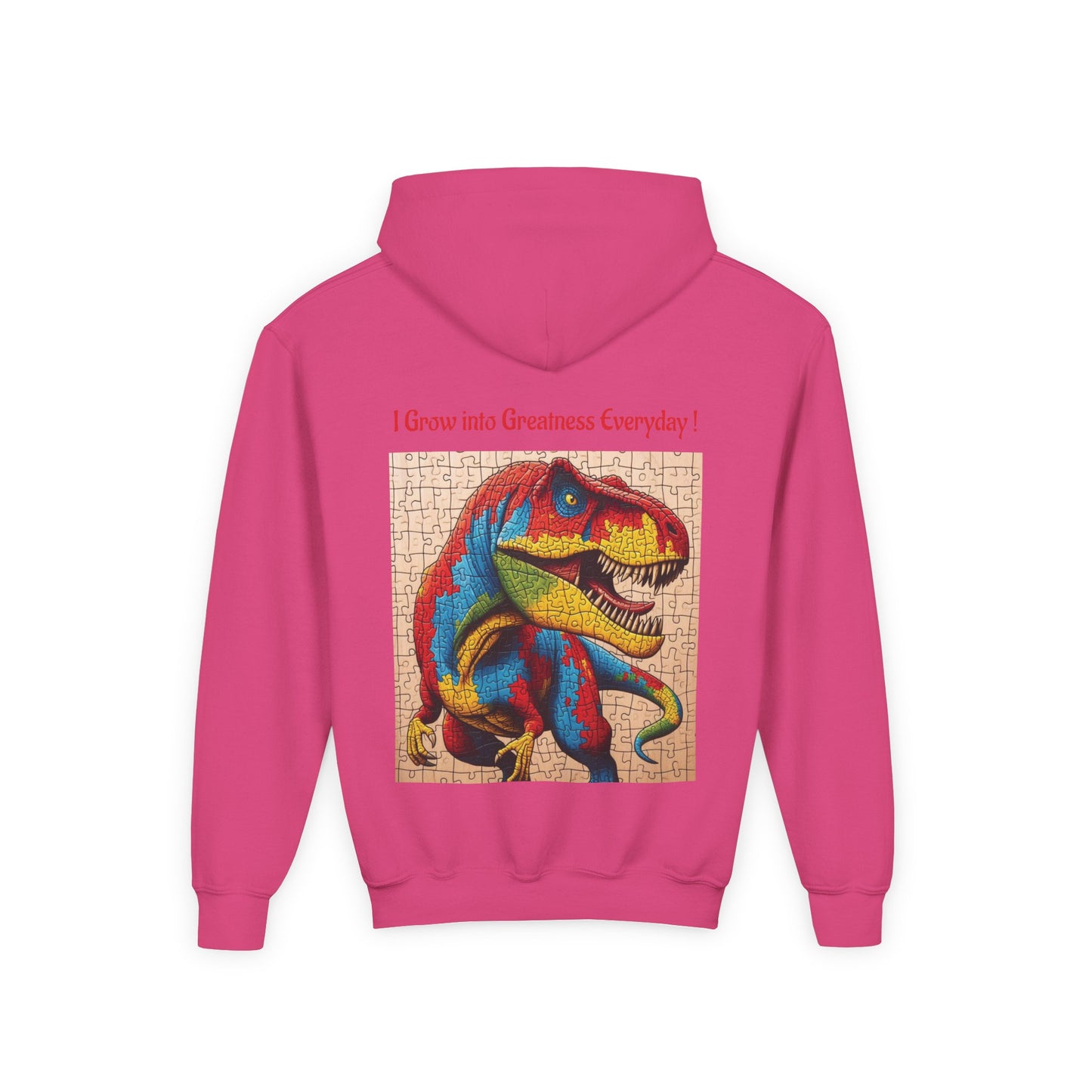 B.M.D Colorful Dinosaur Hoodie — Youth T‑Rex Puzzle Art Pullover