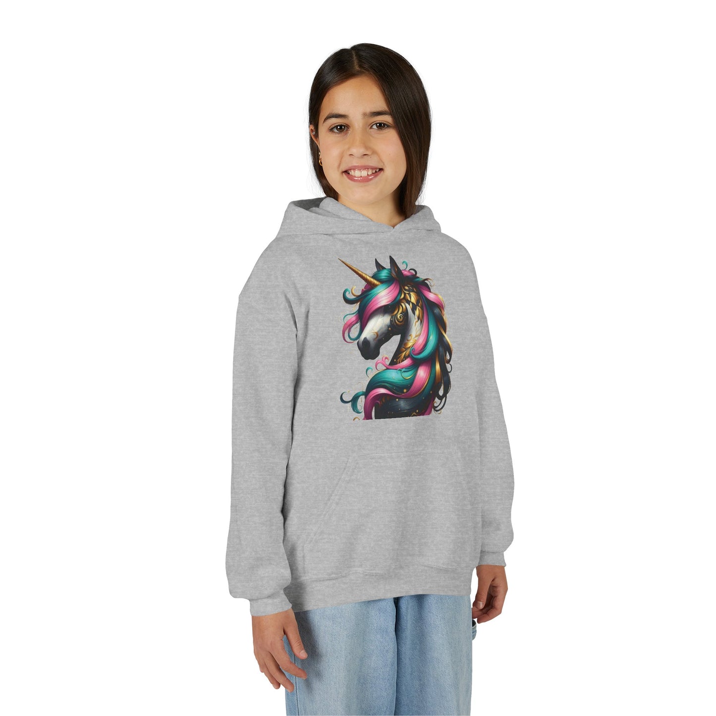 B.M.D Whimsical Unicorn Youth Hoodie, Adorable Kids Sweatshirt, Perfect for Birthdays, Gift for Unicorn Lovers, Cozy Pullover