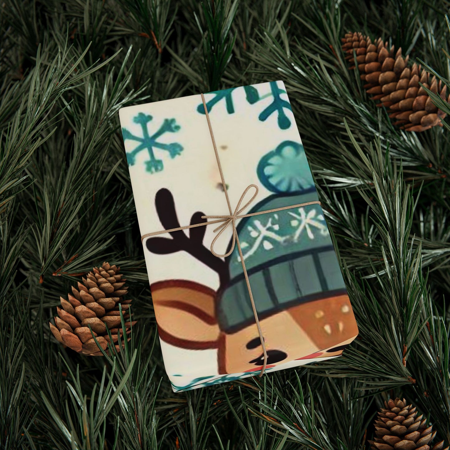 B.M.D Cute Reindeer Wrapping Paper – Festive Holiday Gift Wrap with Snowflakes & Trees