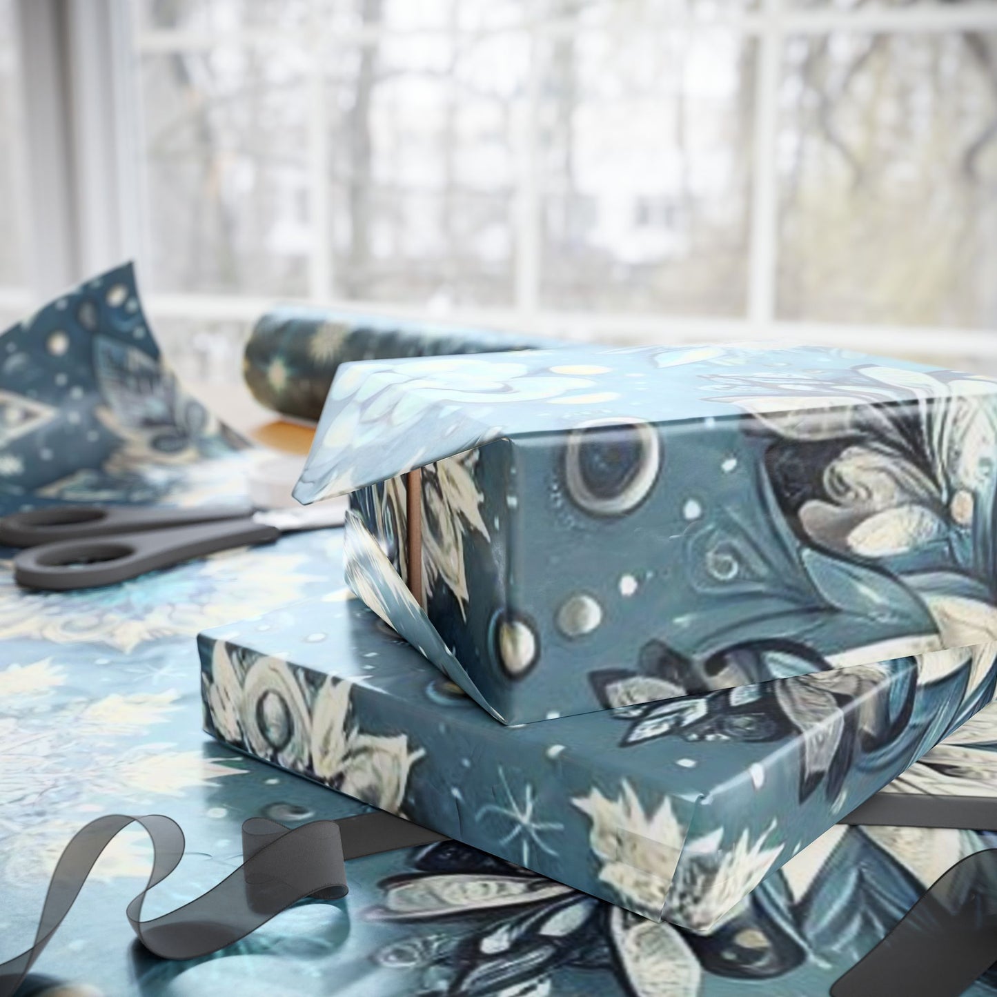 B.M.D Winter Snowflake Wrapping Paper Roll — Blue Holiday Gift Wrap