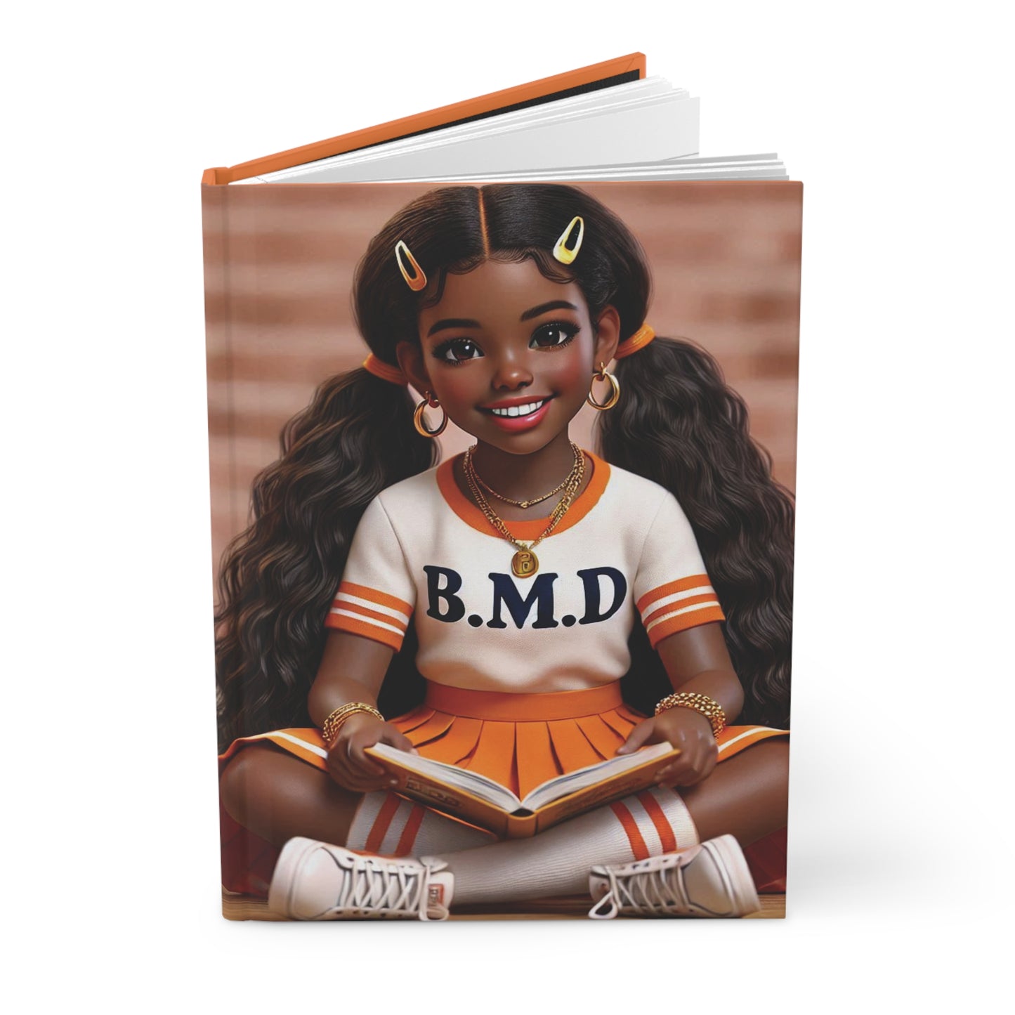 B.M.D Reading Girl Hardcover Journal Matte, Book Lover Notebook, Writer's Diary, Literary Gift, Stationery Set (pic 2 orange)