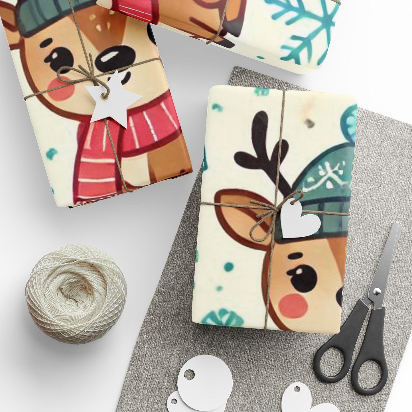 B.M.D Cute Reindeer Wrapping Paper – Festive Holiday Gift Wrap with Snowflakes & Trees