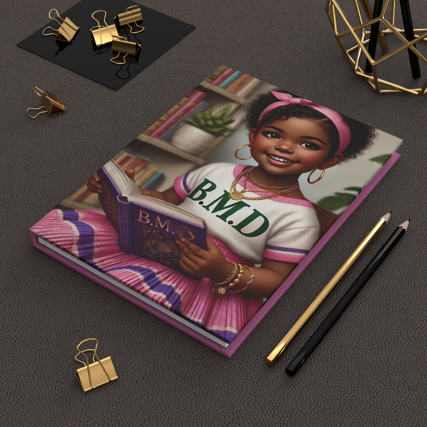 B.M.D Reading Girl Hardcover Journal Matte, Book Lover Notebook, Writer's Diary, Literary Gift, Stationery Set (pic 3 light pink)