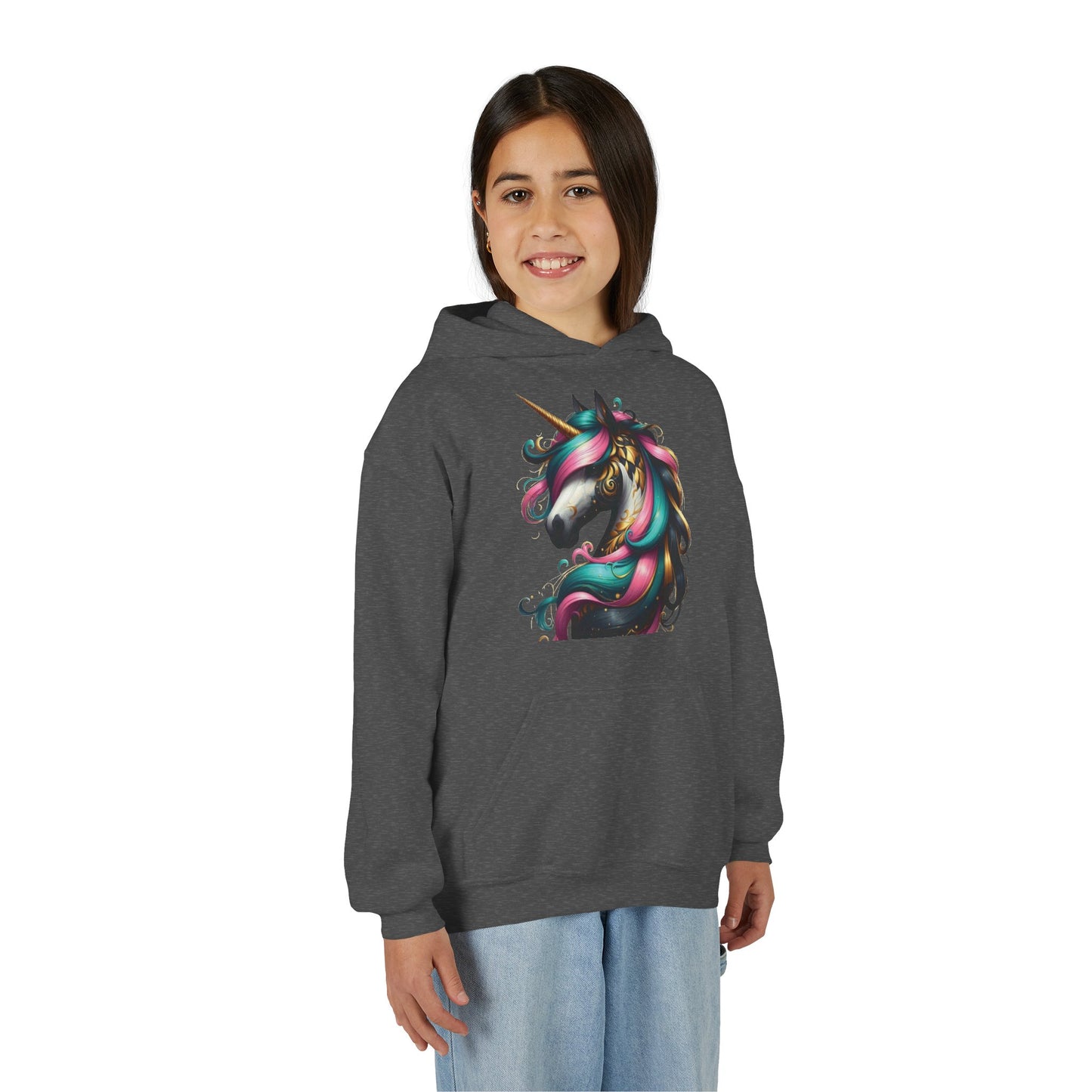 B.M.D Whimsical Unicorn Youth Hoodie, Adorable Kids Sweatshirt, Perfect for Birthdays, Gift for Unicorn Lovers, Cozy Pullover