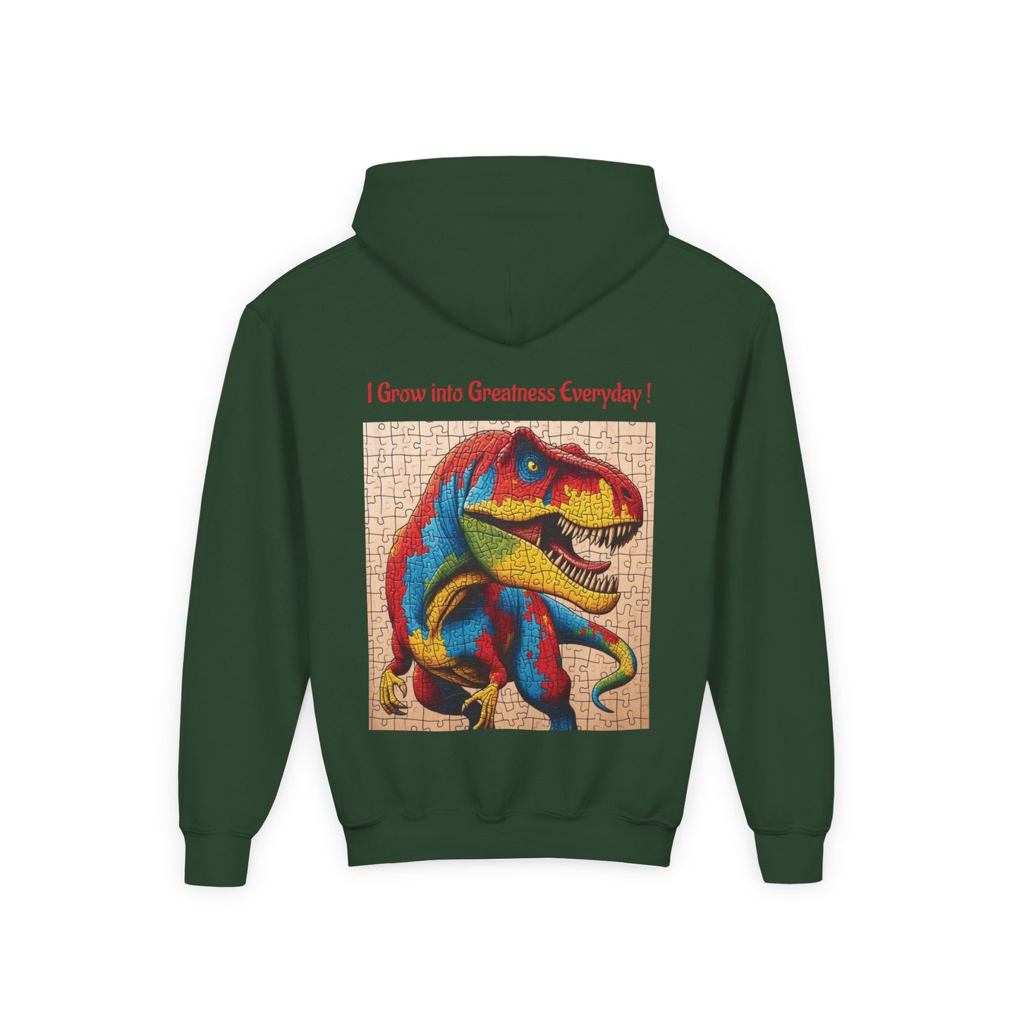 B.M.D Colorful Dinosaur Hoodie — Youth T‑Rex Puzzle Art Pullover