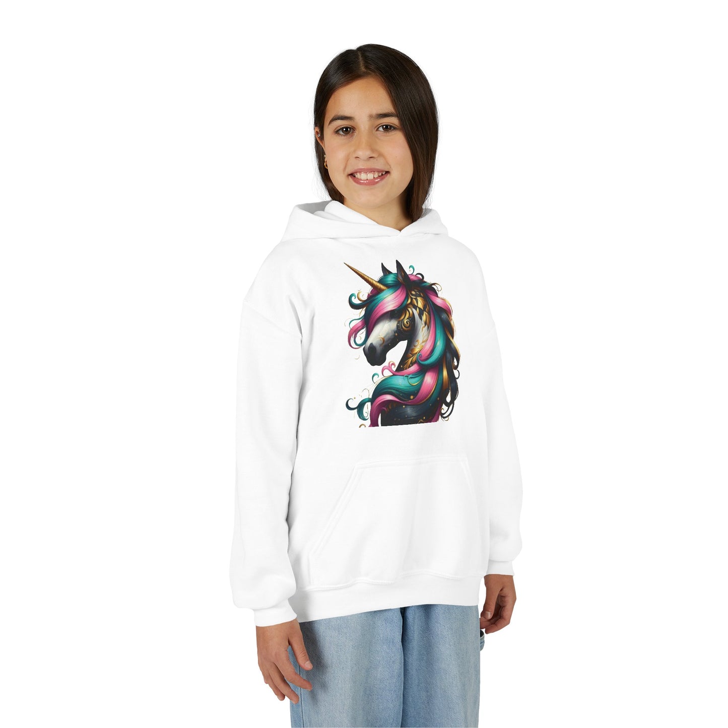B.M.D Whimsical Unicorn Youth Hoodie, Adorable Kids Sweatshirt, Perfect for Birthdays, Gift for Unicorn Lovers, Cozy Pullover