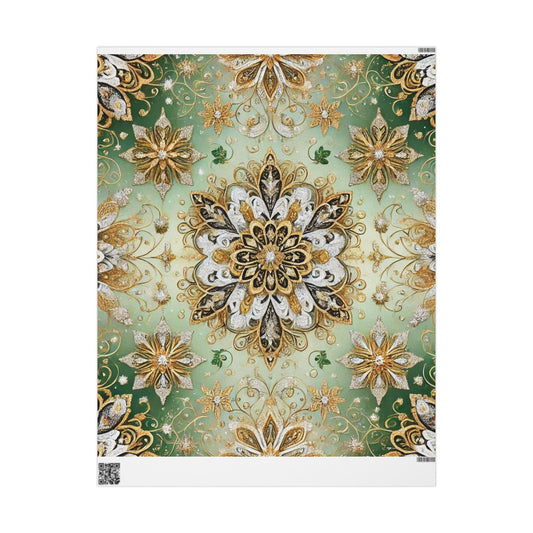 B.M.D Gold & Green Mandala Wrapping Paper — Elegant Holiday Gift Wrap