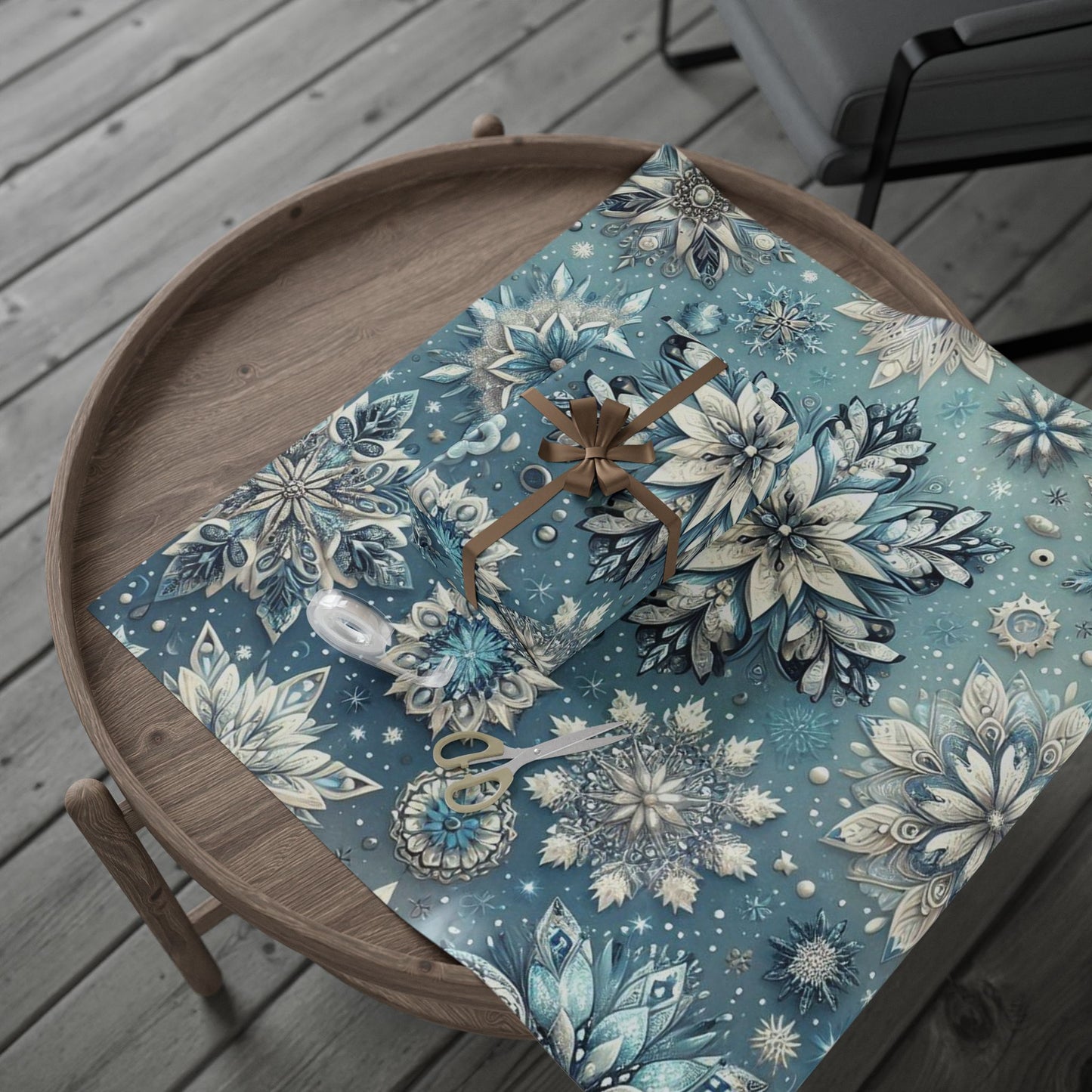 B.M.D Winter Snowflake Wrapping Paper Roll — Blue Holiday Gift Wrap