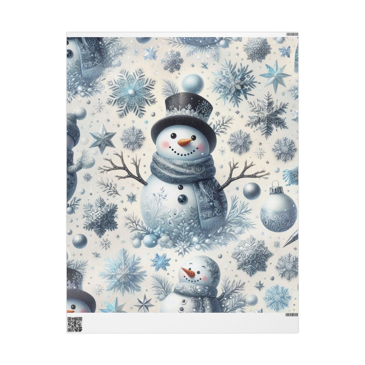 B.M.D Snowman Wrapping Paper Roll — Blue Winter Holiday Gift Wrap