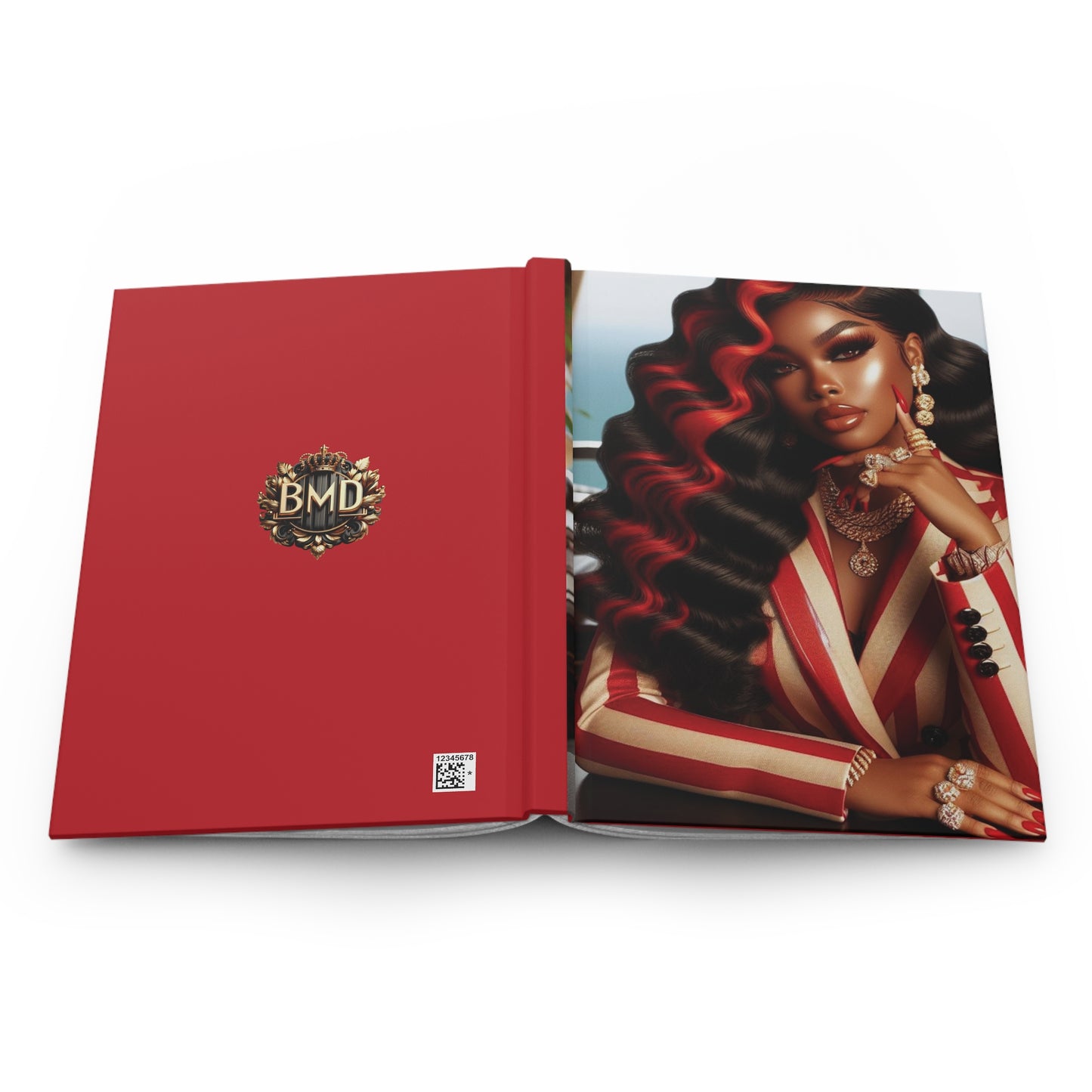 B.M.D Chic Diva Hardcover Journal - Stylish Writing Notebook, Perfect Gift for Women, Fashionistas, and Creatives, Red and Black Design