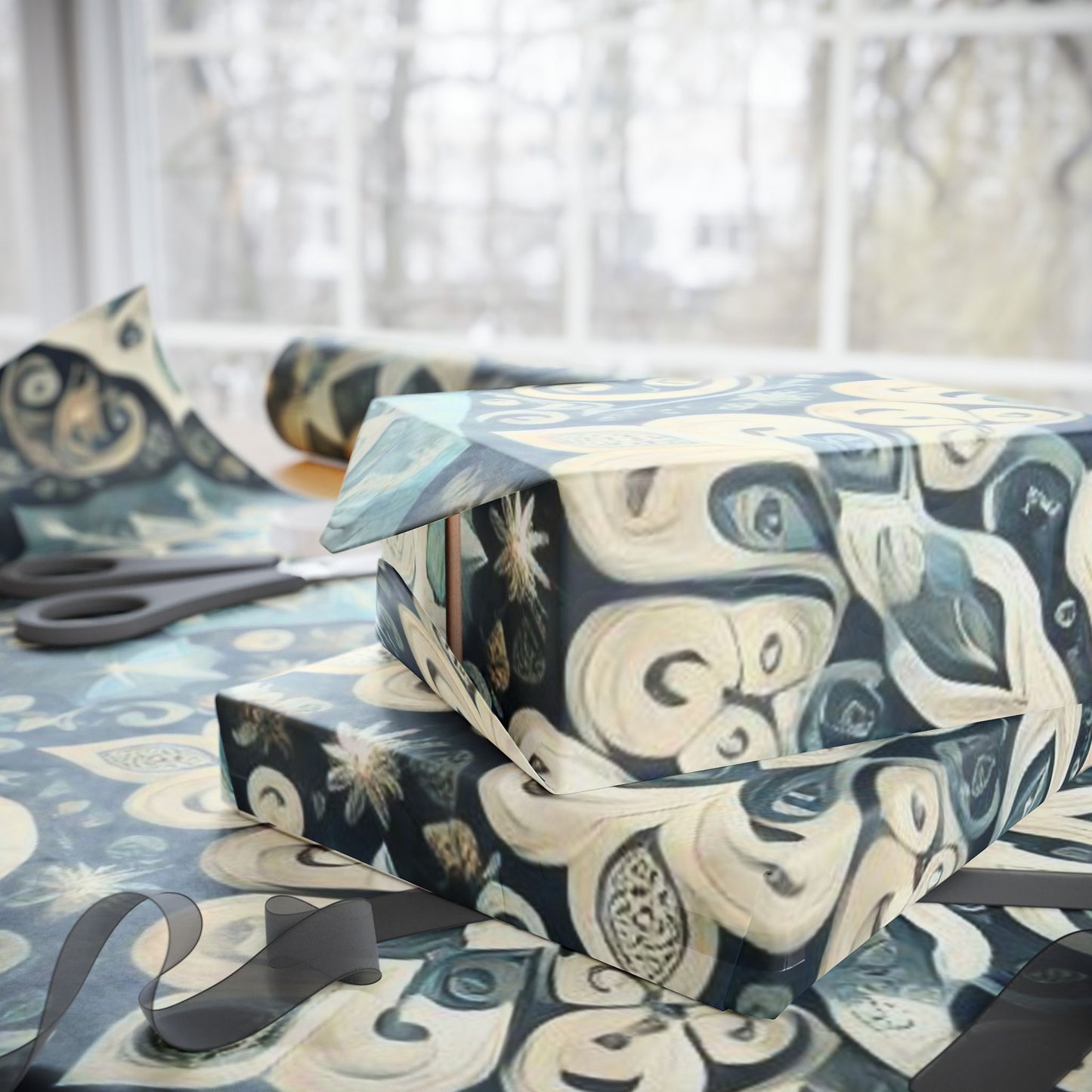 B.M.D Snowflake Mandala Wrapping Paper — Elegant Blue Winter Gift Wrap