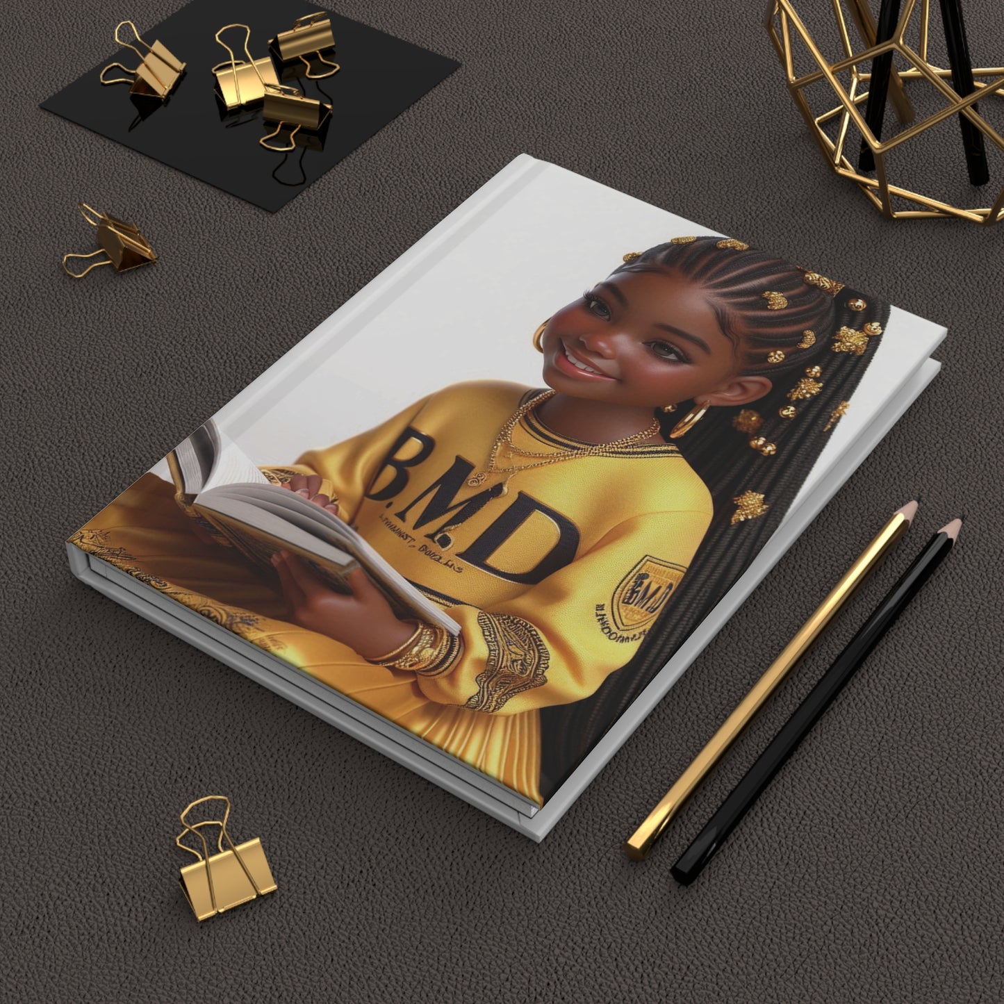 B.M.D Reading Girl Hardcover Journal Matte, Book Lover Notebook, Writer's Diary, Literary Gift, Stationery Set (pic 1 yellow)