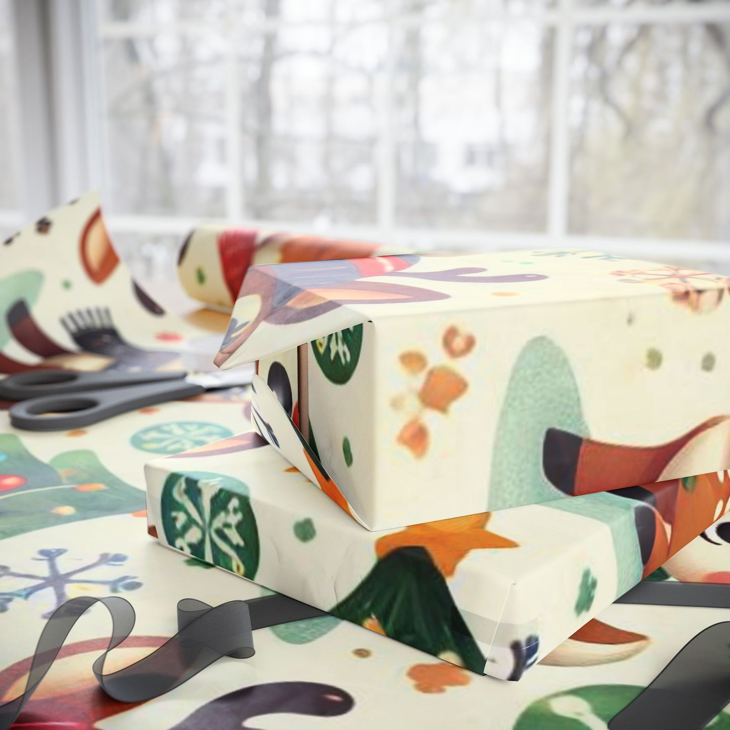B.M.D Cute Reindeer Christmas Wrapping Paper Roll — Festive Holiday Gift Wrap with Trees & Snowflakes