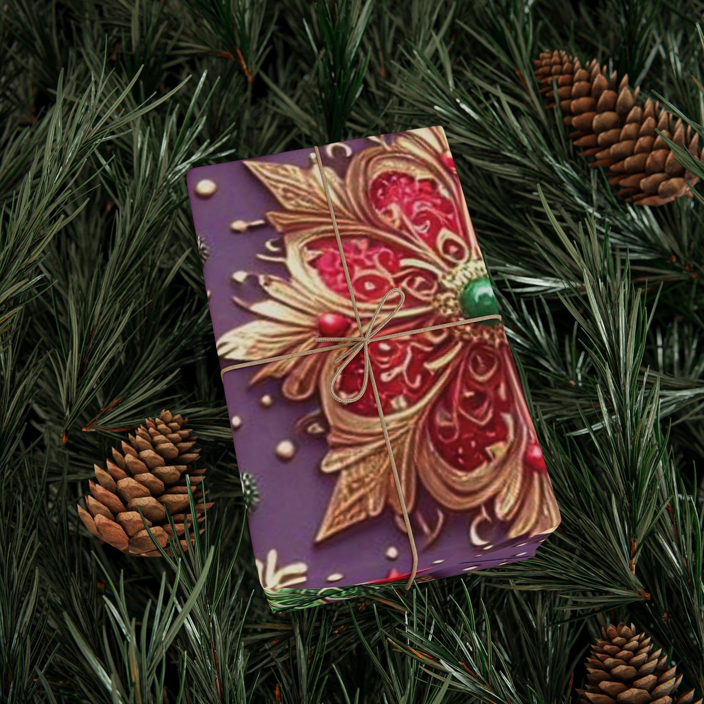 B.M.D Holiday Poinsettia Wrapping Paper — Festive Purple, Red & Gold Gift Wrap