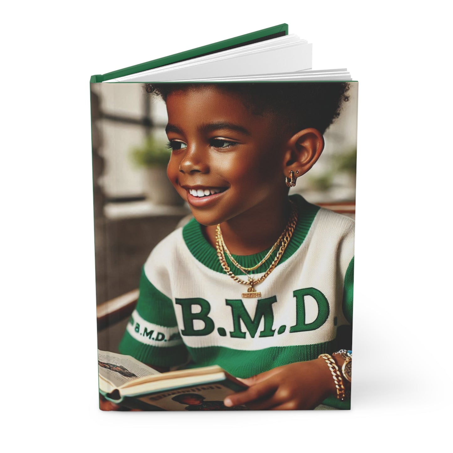 B.M.D Stylish Hardcover Journal for Kids, Boys' Diary, Fun School Supplies, Personal Notebook, Unique Gift for Young Writers (pic 1 green)