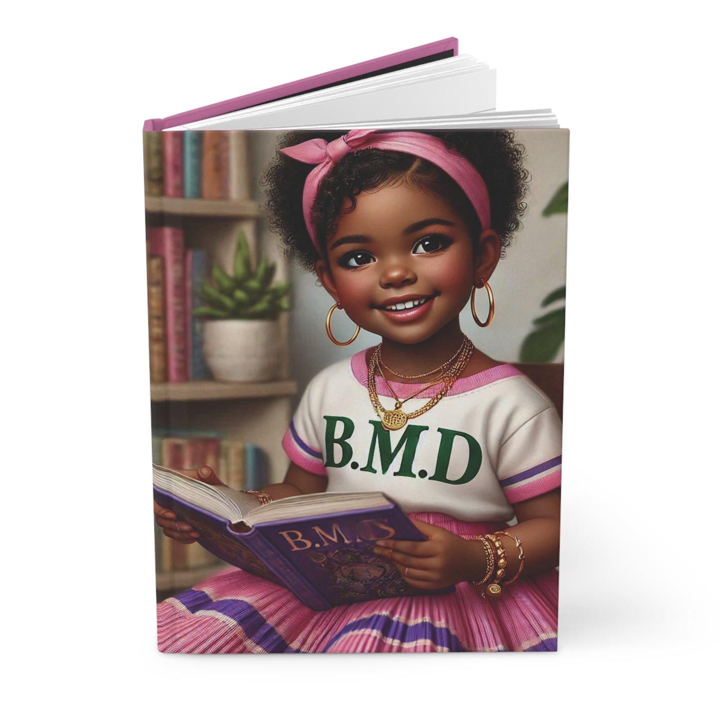B.M.D Reading Girl Hardcover Journal Matte, Book Lover Notebook, Writer's Diary, Literary Gift, Stationery Set (pic 3 light pink)
