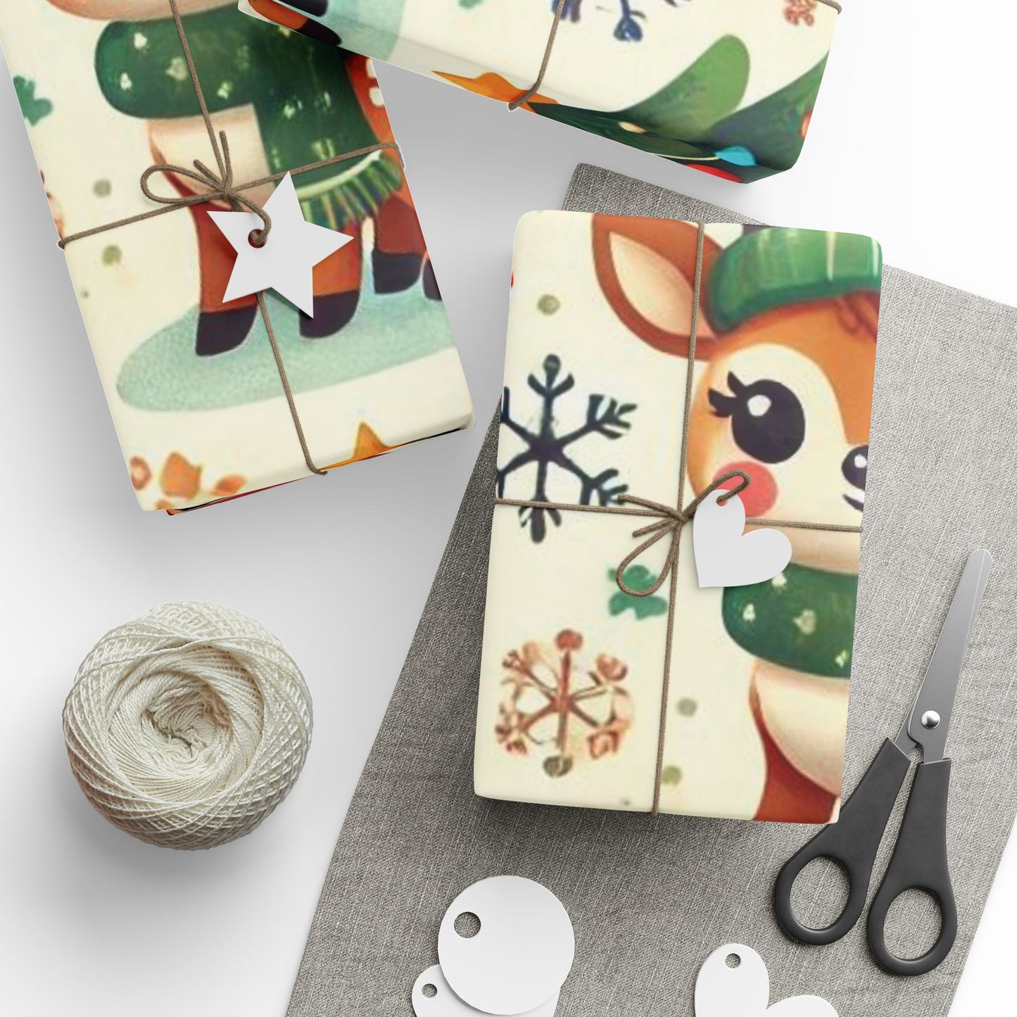 B.M.D Cute Reindeer Christmas Wrapping Paper Roll — Festive Holiday Gift Wrap with Trees & Snowflakes