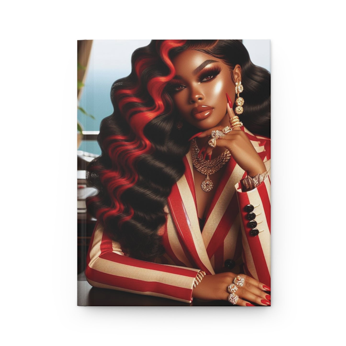 B.M.D Chic Diva Hardcover Journal - Stylish Writing Notebook, Perfect Gift for Women, Fashionistas, and Creatives, Red and Black Design
