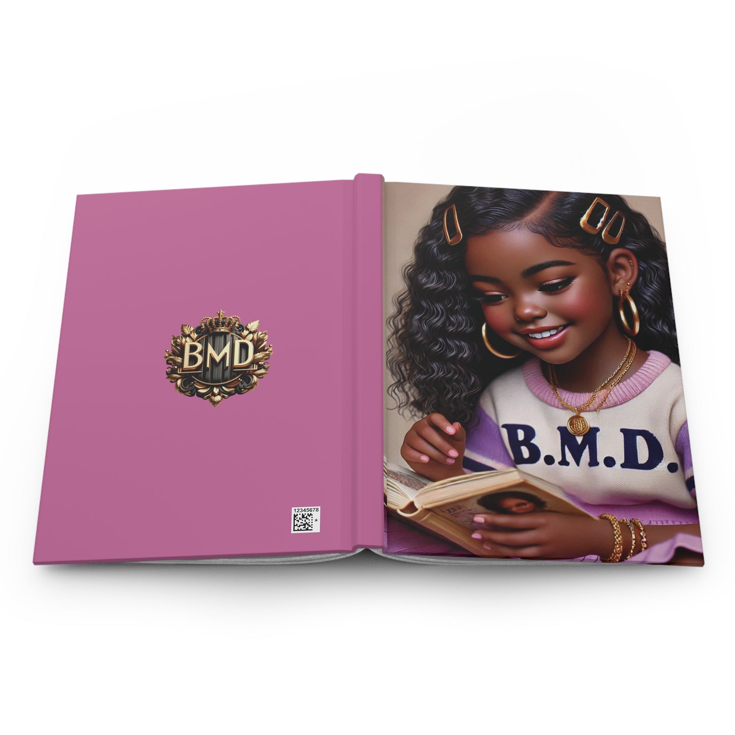 B.M.D Reading Girl Hardcover Journal Matte, Book Lover Notebook, Writer's Diary, Literary Gift, Stationery Set (pic 1 light pink)